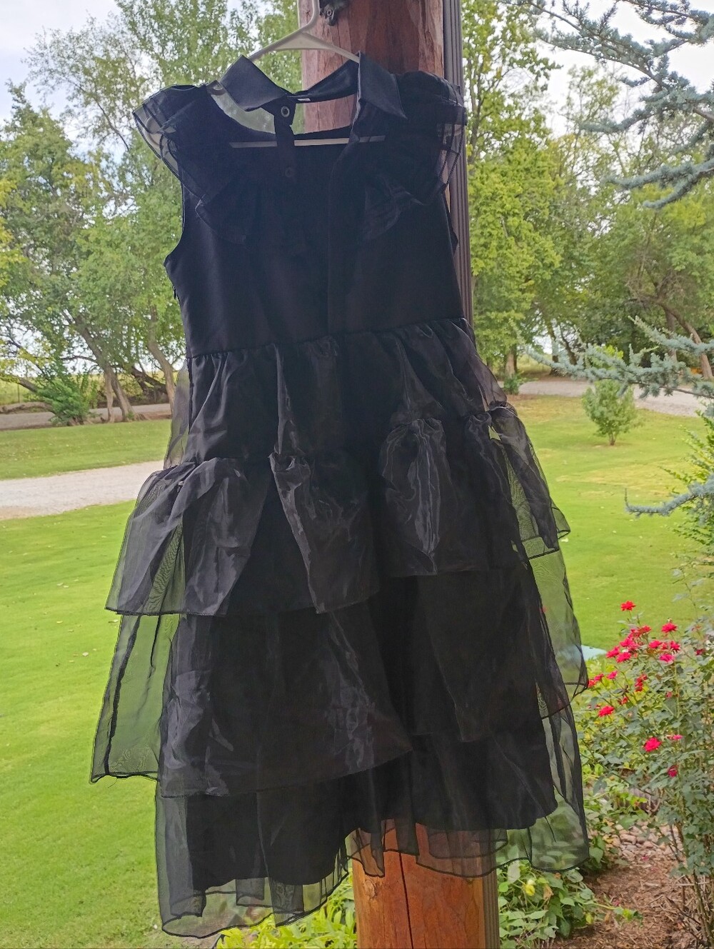 READ Black Ruffled Tiered Halloween Black Swan Wednesday Addams Family Dress